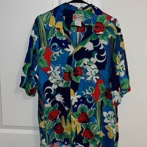 Hilo Hattie Bright Rainbow Flower Print Aloha luau Shirt A Hawaiian Classic XL